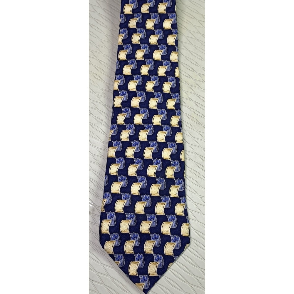 Jos A Bank Mens Yellow&Blue Neck Tie 100% Imported Silk Geometric USA 58"
